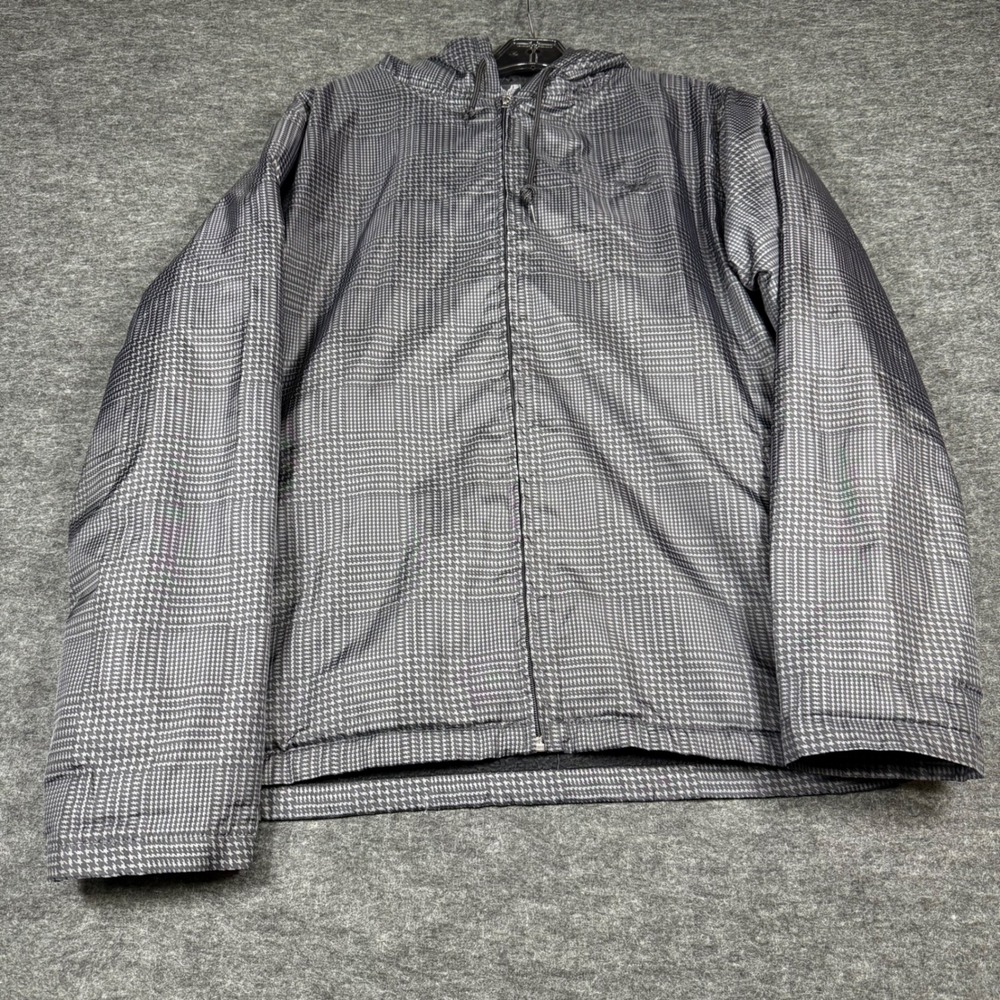 Avirex Mens Hooded Jacket Houndstooth Print Full Zip Black Gray Size M